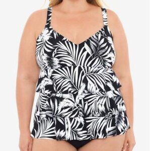 Swim Solutions Plus Size Triple-Tier Tummy-Control Fauxkini One-Piece Swimsuit S